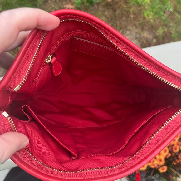 COACH Signature Leather Racing Stripe, Brown and Red, AUTHENTIC Crossbody - Picture 6 of 16